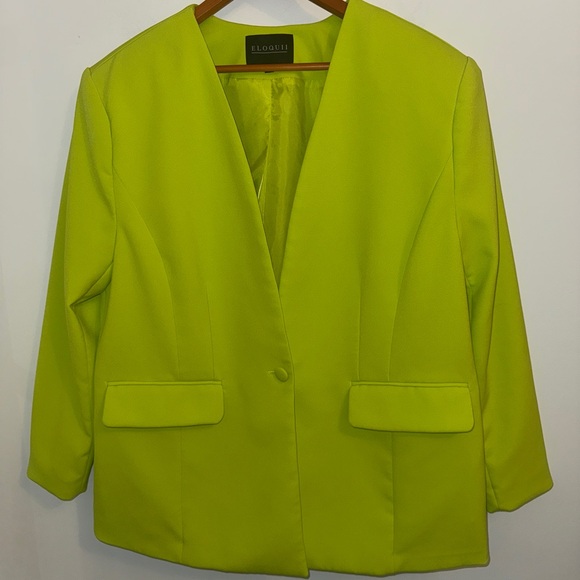 Eloquii Women’s Bright Green Single Breasted One Button Blazer, sz 16 - Picture 2 of 10